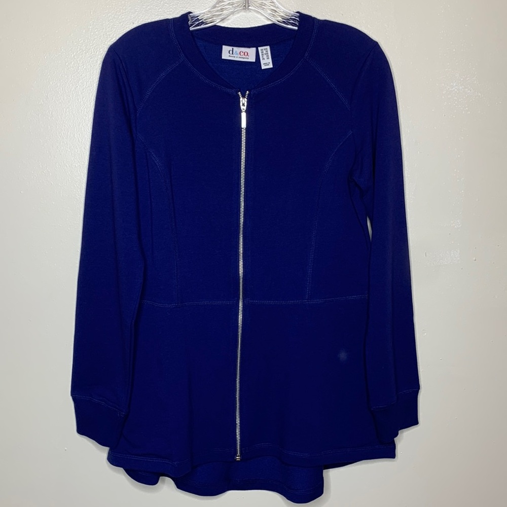 Denim & Company Jacket Cardigan Blue Zip Front Sweatshirt Material XXS RUNS BIG